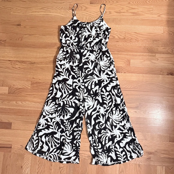 NWT Rachel Zoe Palm Print Linen Blend Wide Leg Jumpsuit Romper L - Picture 8 of 14